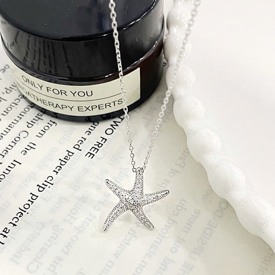 925 sterling silver sea beach pave cz stone starfish necklace set of 5