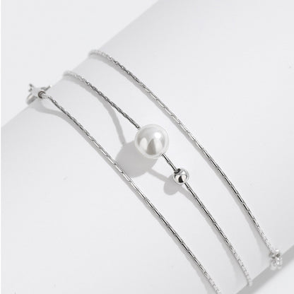 925 sterling silver bead and pearl snake bone chain necklace set of 5