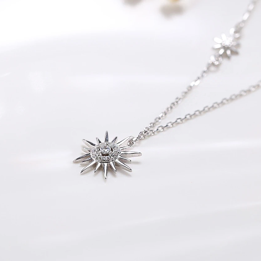 925 sterling silver sparkling starburst double sun necklace set of 5