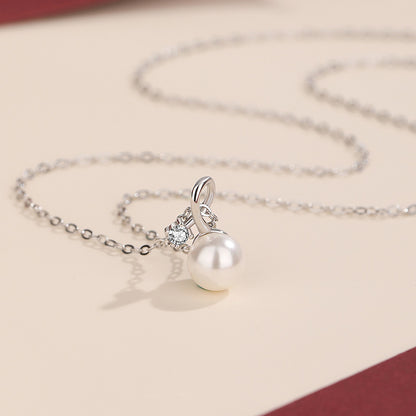 925 sterling silver simple single pearl and cubic zirconia pendant necklace set of 5