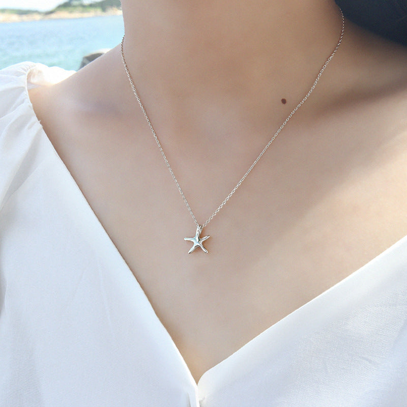 925 sterling silver sea beach simple geometric starfish necklace Set of 5