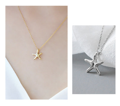 925 sterling silver sea beach simple geometric starfish necklace Set of 5