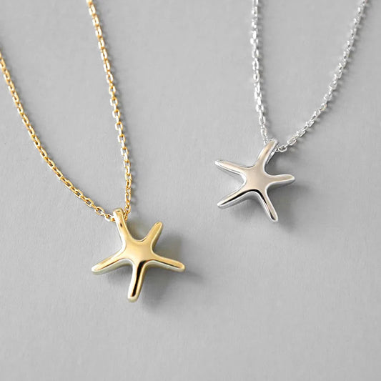 925 sterling silver sea beach simple geometric starfish necklace Set of 5