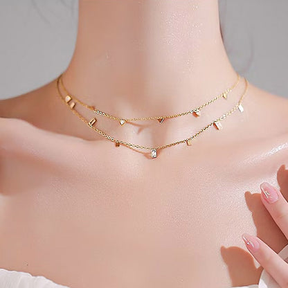 Collar de cadena con dije rectangular de triángulo dorado en plata de ley 925, juego de 10