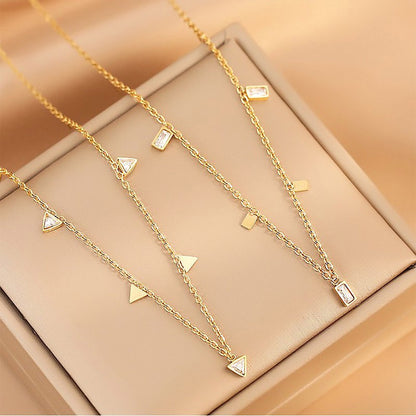 925 sterling silver gold triangle rectangle charm chain necklace Set of 5