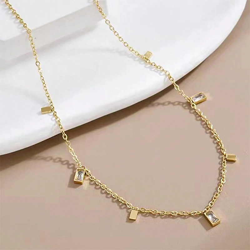 925 sterling silver gold triangle rectangle charm chain necklace Set of 5