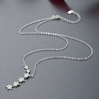 925 sterling silver six shining stars tassel necklace Set of 5