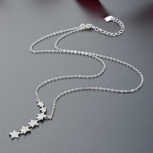 925 sterling silver six shining stars tassel necklace Set of 10