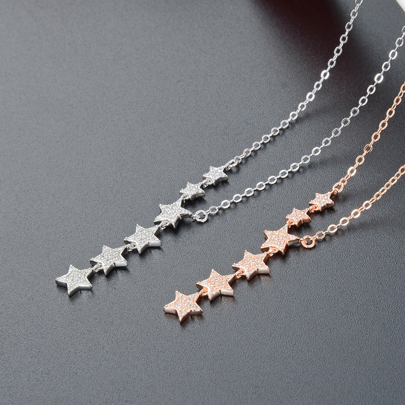 Collar con borla de seis estrellas brillantes en plata de ley 925, juego de 10