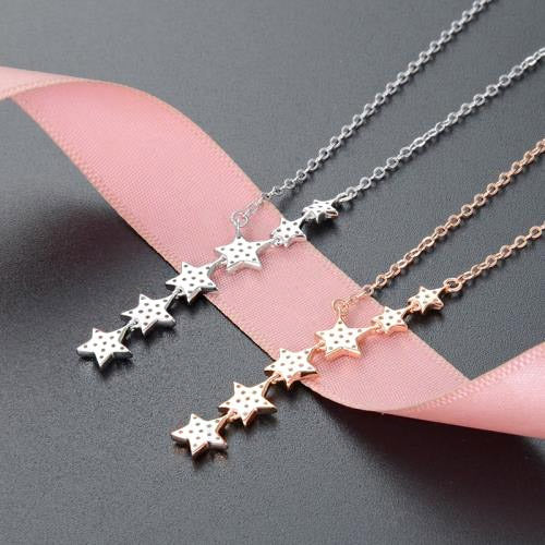 925 sterling silver six shining stars tassel necklace Set of 5