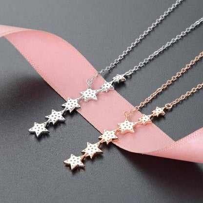 Collar con borla de seis estrellas brillantes en plata de ley 925, juego de 10