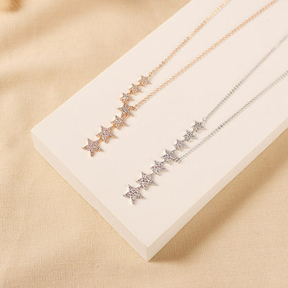 925 sterling silver six shining stars tassel necklace Set of 5