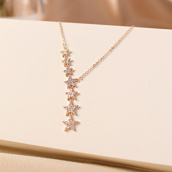 Collar con borla de seis estrellas brillantes en plata de ley 925, juego de 10