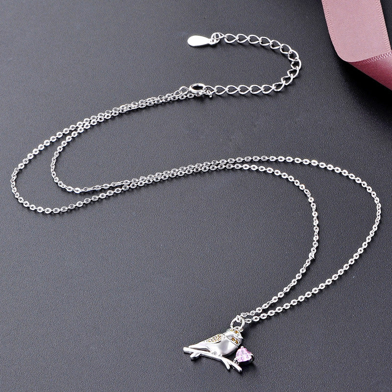 925 sterling silver pink heart zircon sparrow bird pendant choker necklaces set of 5