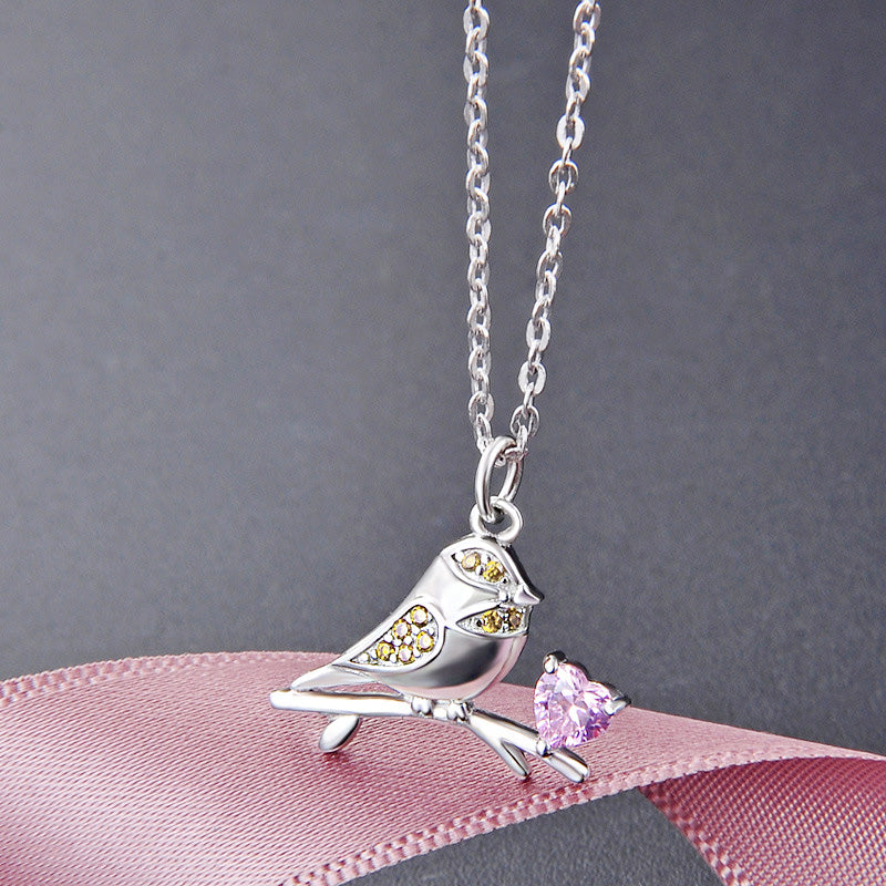 925 sterling silver pink heart zircon sparrow bird pendant choker necklaces set of 5