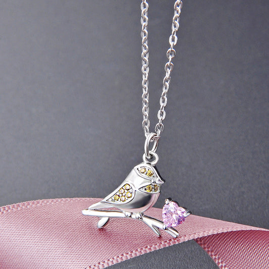 925 sterling silver pink heart zircon sparrow bird pendant choker necklaces set of 10