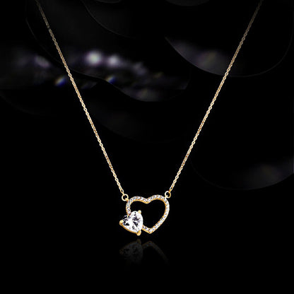 Wholesale 925 sterling silver gold hollow heart with heart-shaped zircon stone necklace set of 5