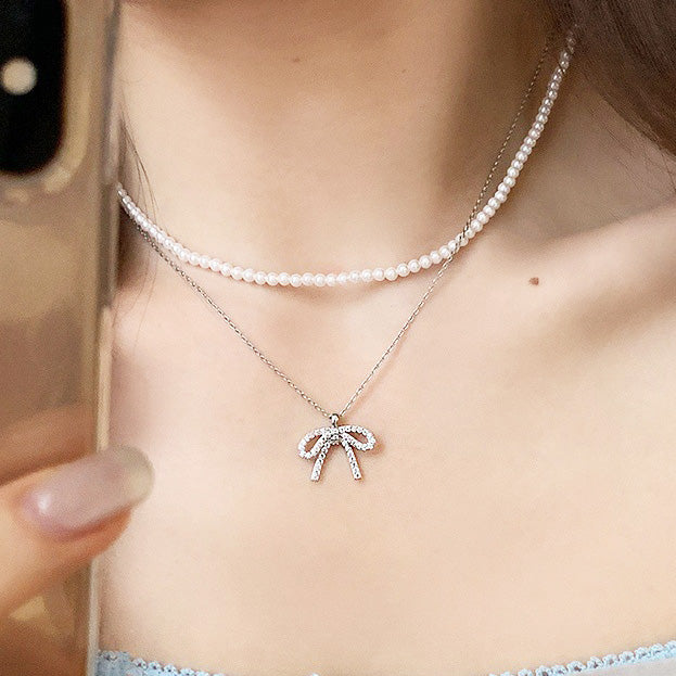 Wholesale 925 sterling silver bow knot with zircon stone necklace Set of 5