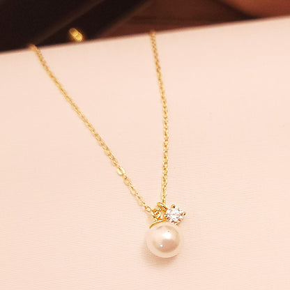 Wholesale 925 sterling silver single pearl with zircon stone necklace Set of 5