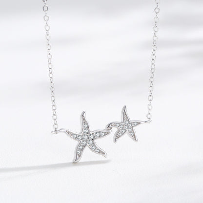 925 sterling silver ocean sea two zirconia starfish pendant necklace set of 5