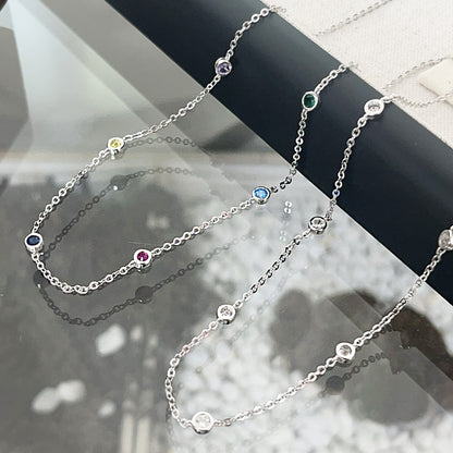 Wholesale 925 sterling silver 4mm cz stone charm chain necklace Set of 5