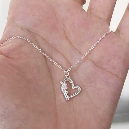 Wholesale 925 sterling silver hollow out heart charm with cz stone necklace set of 5