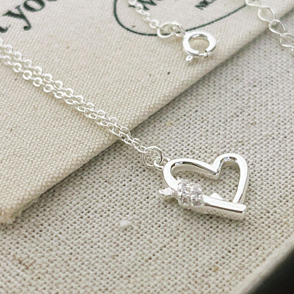 Wholesale 925 sterling silver hollow out heart charm with cz stone necklace set of 5