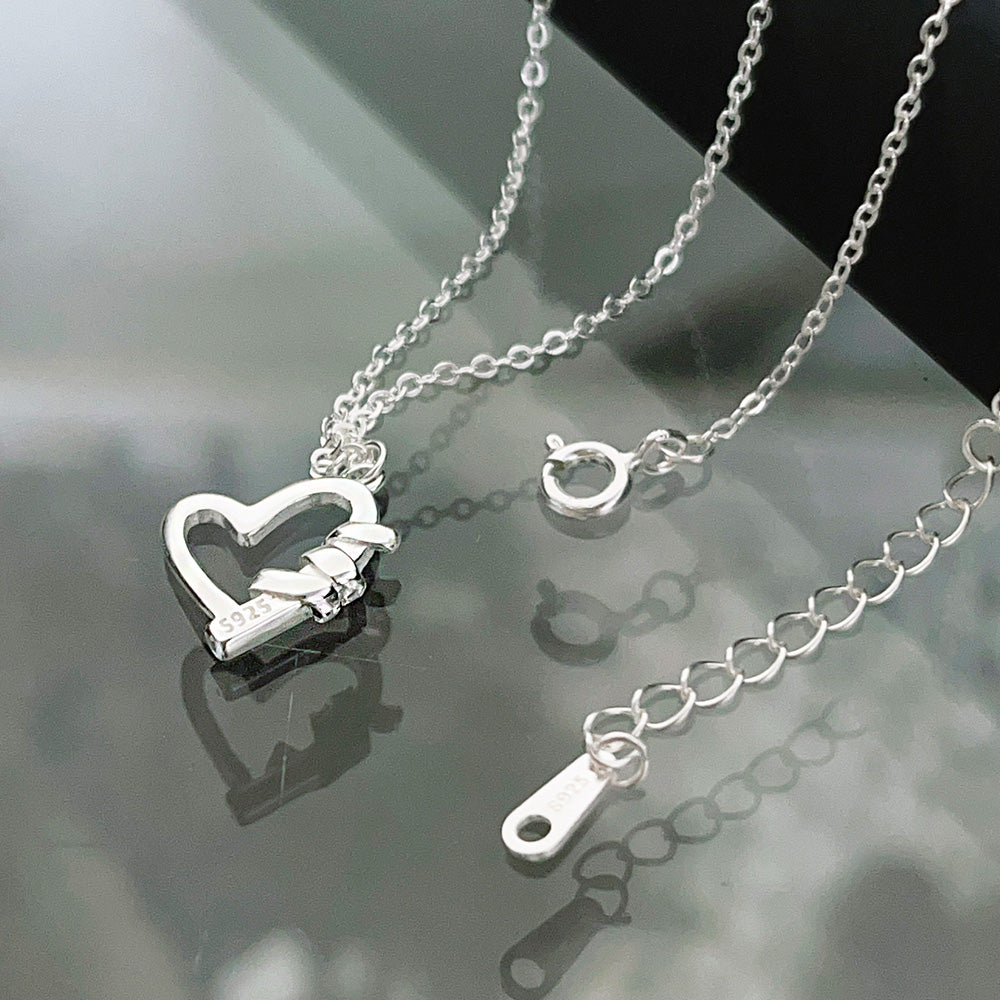 Wholesale 925 sterling silver hollow out heart charm with cz stone necklace set of 5