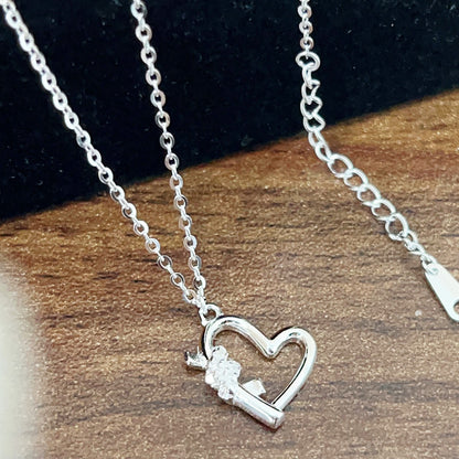 Wholesale 925 sterling silver hollow out heart charm with cz stone necklace set of 5