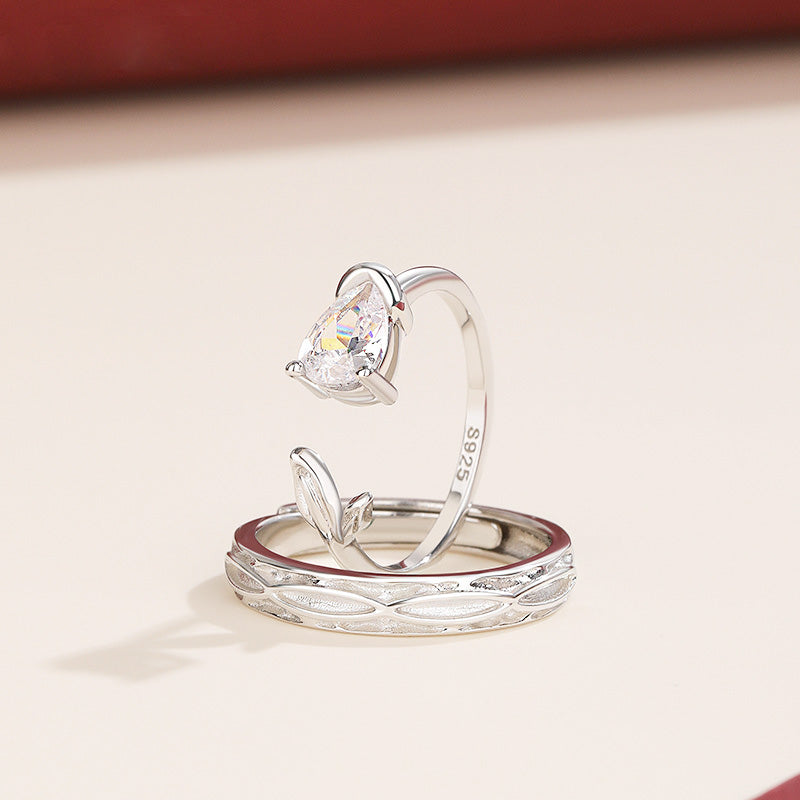 Ensemble de bagues de promesse de couple réglables en argent sterling 925 avec motif rose (10 ensembles)