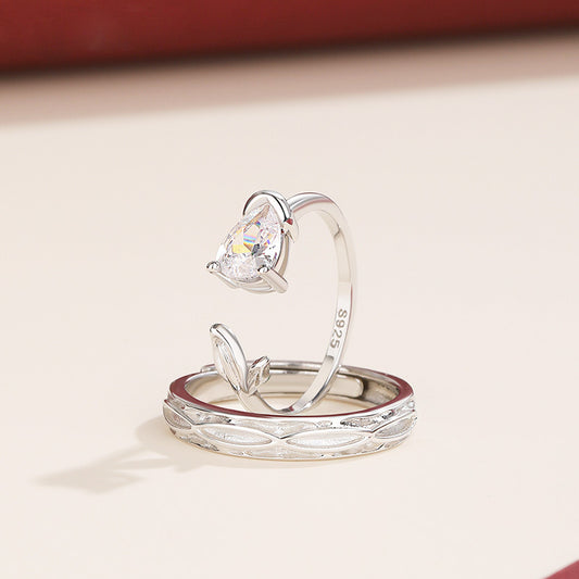 925 sterling silver rose design adjustable couple promise ring set (10 sets)