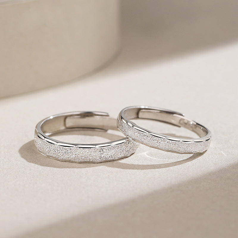 Ensemble de bagues de promesse de couple réglables en argent sterling 925, design simple poncé (10 ensembles)