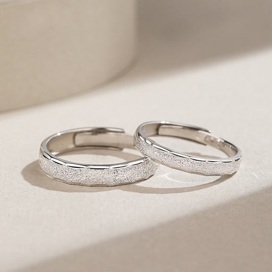 925 sterling silver simple sanded design adjustable couple promise ring set (10 sets)
