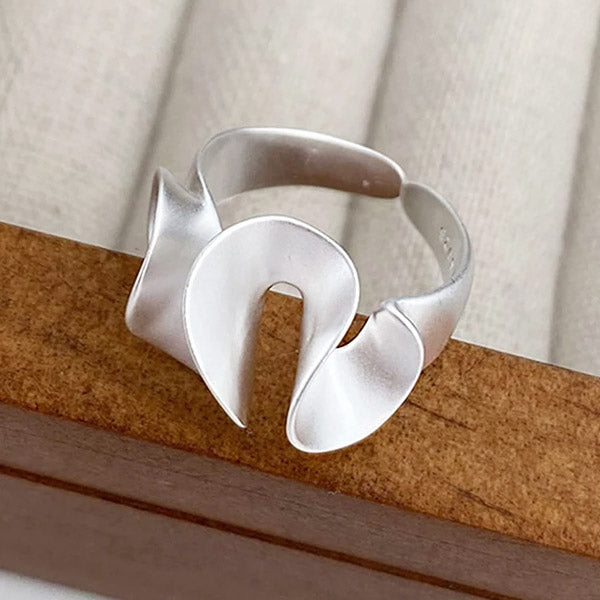 S925 sterling silver irregular lotus leaf wrinkle matte open finger rings Set of 5