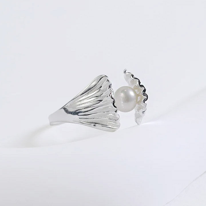 925 sterling silver french style shell pearl adjustable rings Set of 5