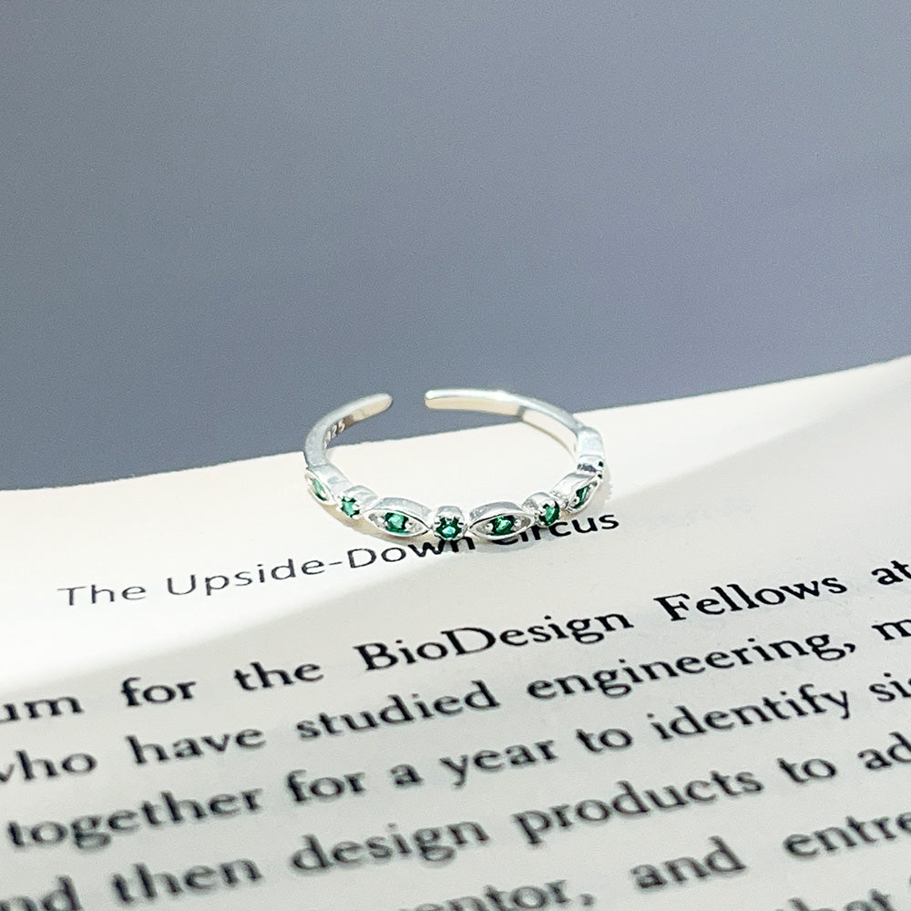 Wholesale 925 sterling silver green zircon stone open stacking rings Set of 5