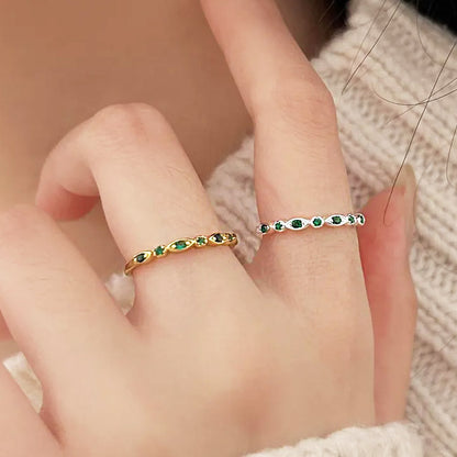 Wholesale 925 sterling silver green zircon stone open stacking rings Set of 5