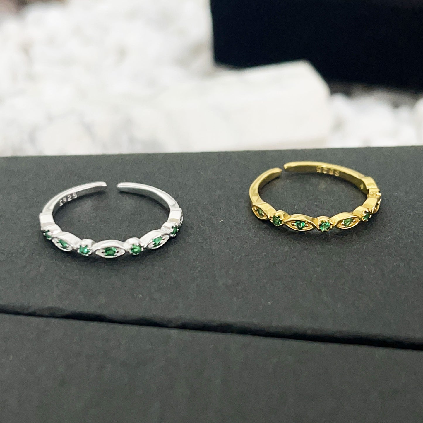 Wholesale 925 sterling silver green zircon stone open stacking rings Set of 5