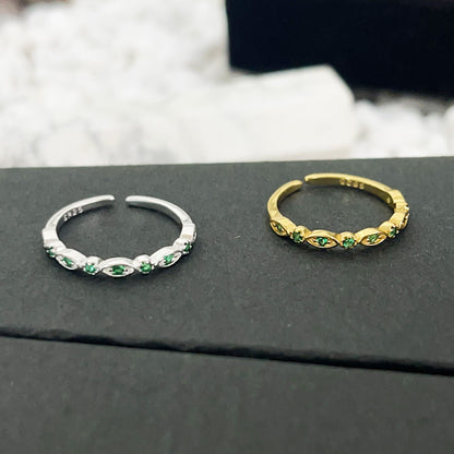 Wholesale 925 sterling silver green zircon stone open stacking rings Set of 5