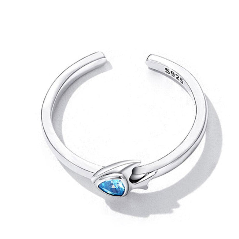 Bague réglable ouverte en argent sterling 925 avec petit poisson en zircon bleu Lot de 10