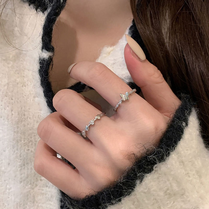 925 sterling silver butterfly and heart CZ rings for personalized friendship gifts