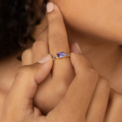 925 sterling silver baguette CZ ring in gold setting with three color options