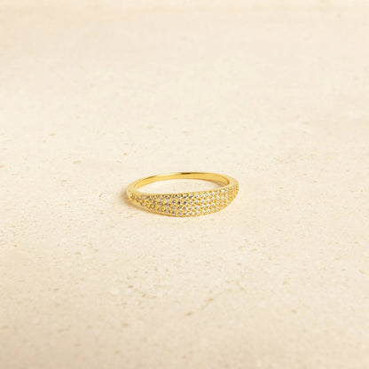 dainty gold engagement ring with full pavé cubic zirconia setting
