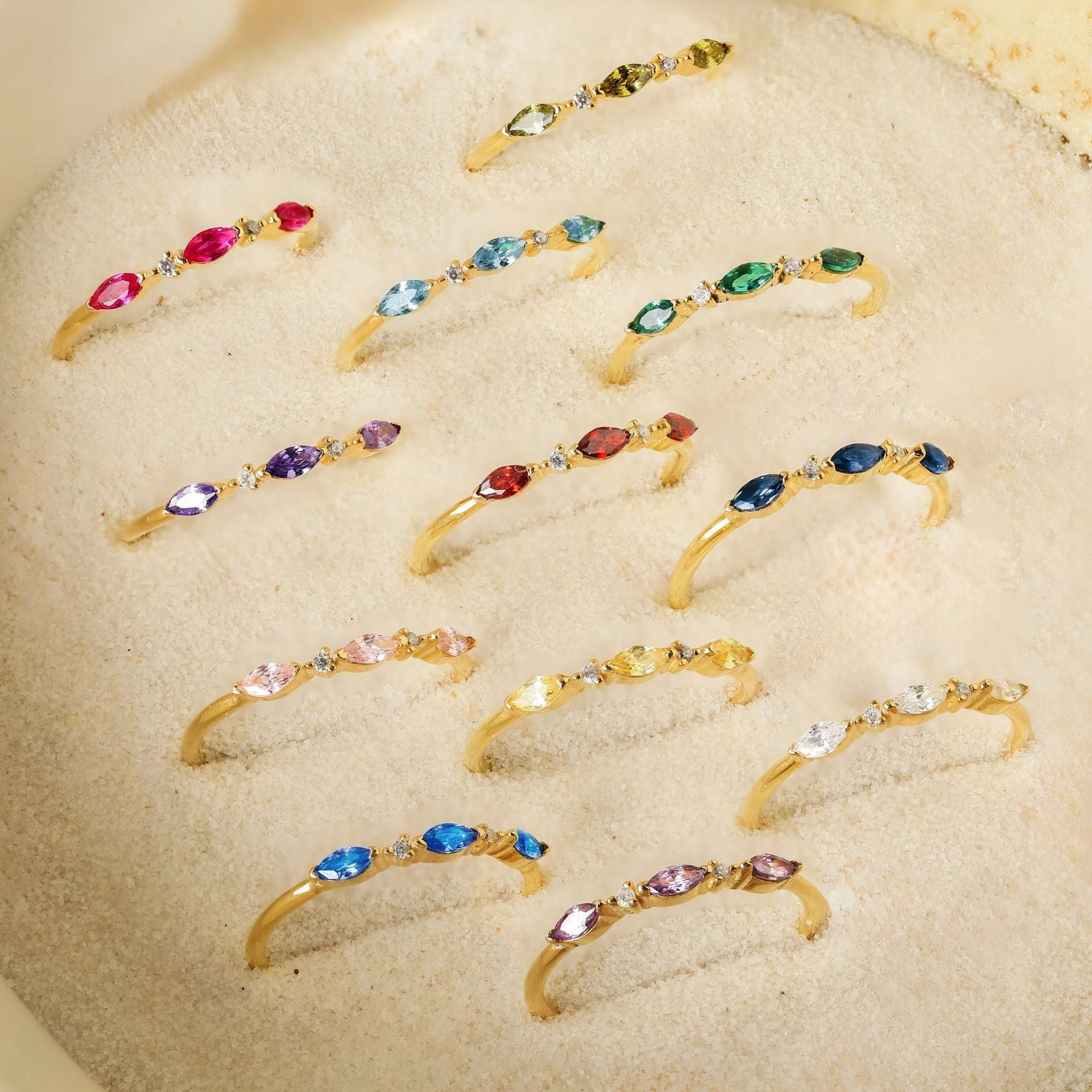 women’s birthstone rings in 12 birth month colors with elegant gold tone finish