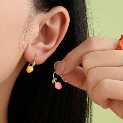 Wholesale 5 Pairs Set Brass Tulip Flower Enamel Hook Earrings Sweet Pastel Garden Style Daily Fashion Jewelry Retail Ready