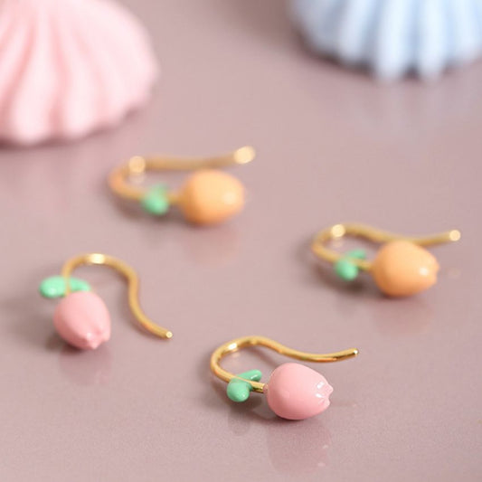 Wholesale 5 Pairs Set Brass Tulip Flower Enamel Hook Earrings Sweet Pastel Garden Style Daily Fashion Jewelry Retail Ready
