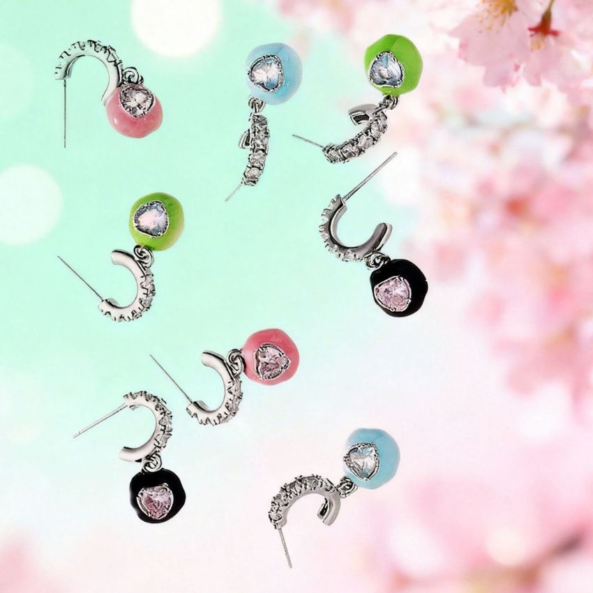 Wholesale 5 Pairs Set Brass Colorful Enamel Ball Dangle Earrings Heart Zircon Crystal Hoops Elegant Fashion Jewelry Retail Ready