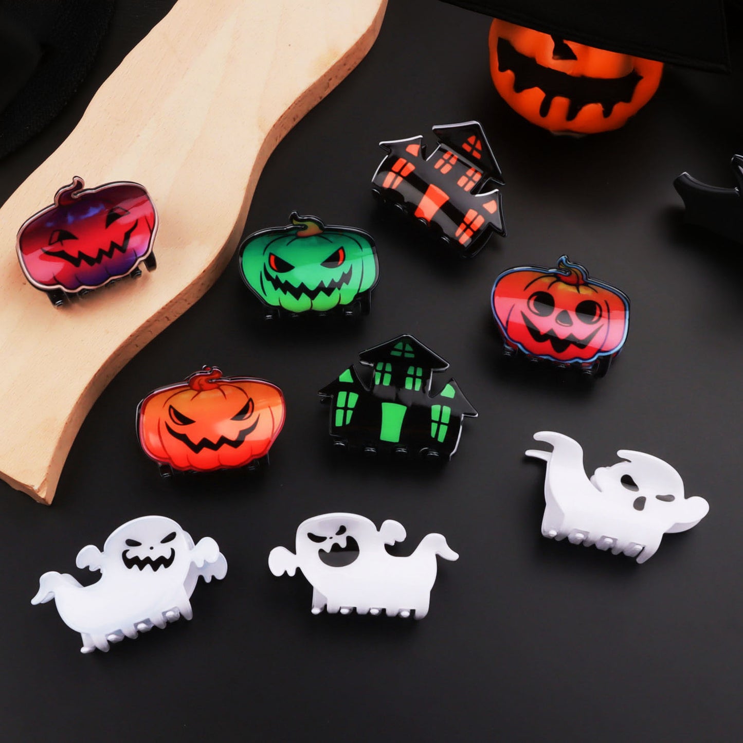 halloween claw hair clips pumpkin haunted house ghost