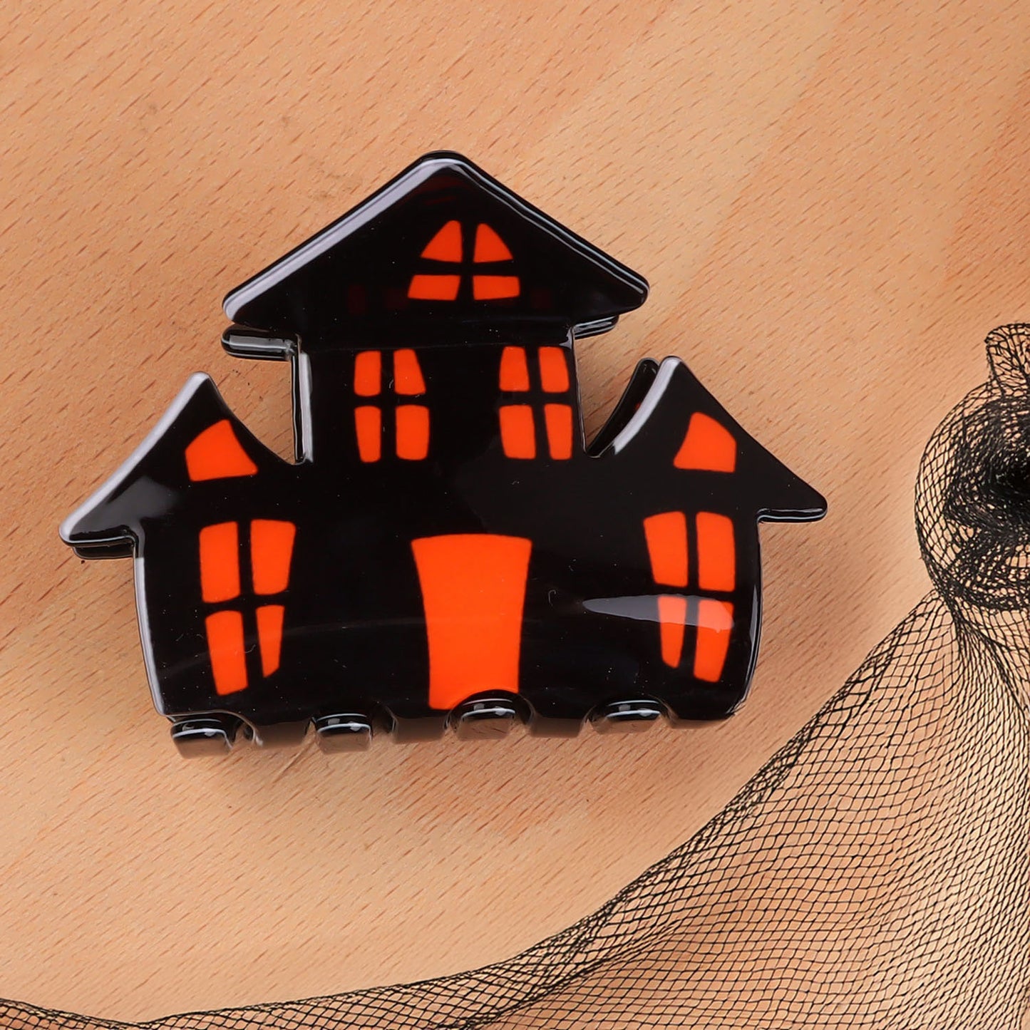 pvc hair claw clip orange haunted house