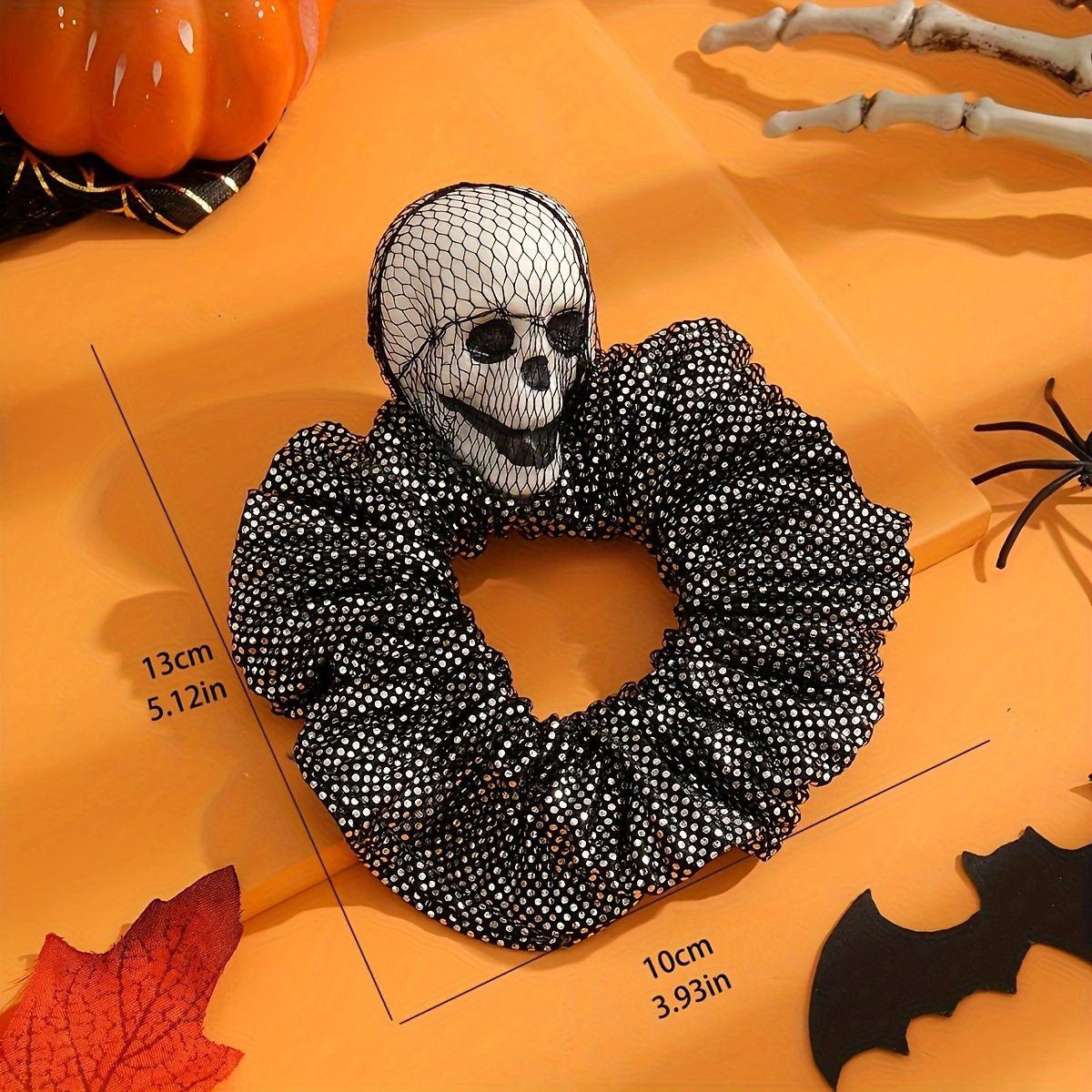 Halloween Scrunchies: Vintage Punk Skull Scrunchie - Skeleton Head Hair Tie for Parties and Costumes! (5 pcs)